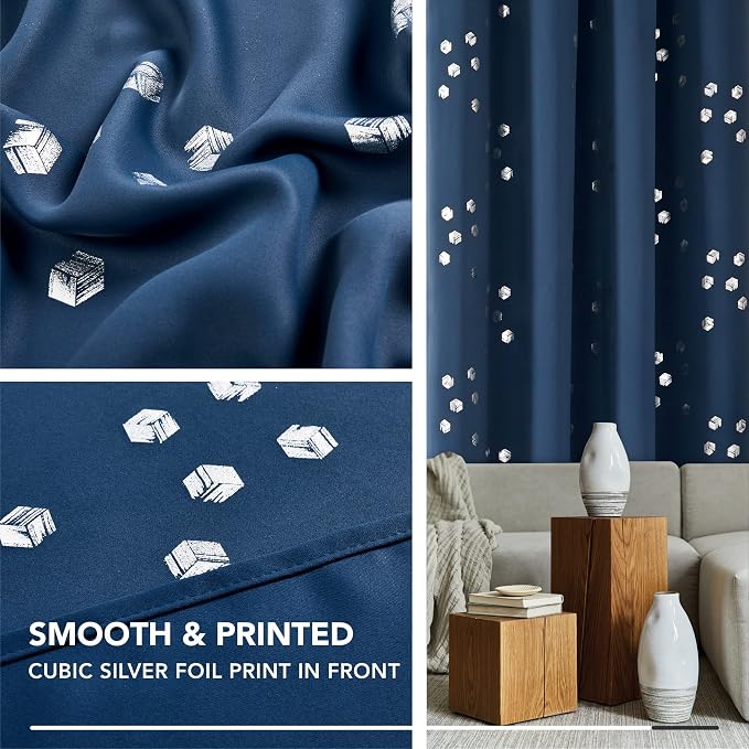 Deconovo Designer Series Silver Print Cubic Print Blackout Curtains - Image 8