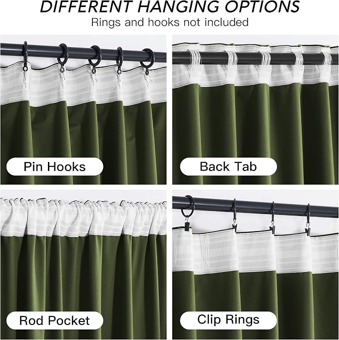 RYB HOME Olive Green Velvet Curtains 90 inches Long - Image 6