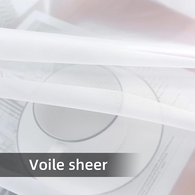 youleyar Solid Sheer Rod Pocket Curtain Voile Draperies 2 Panels White Beige - Image 6