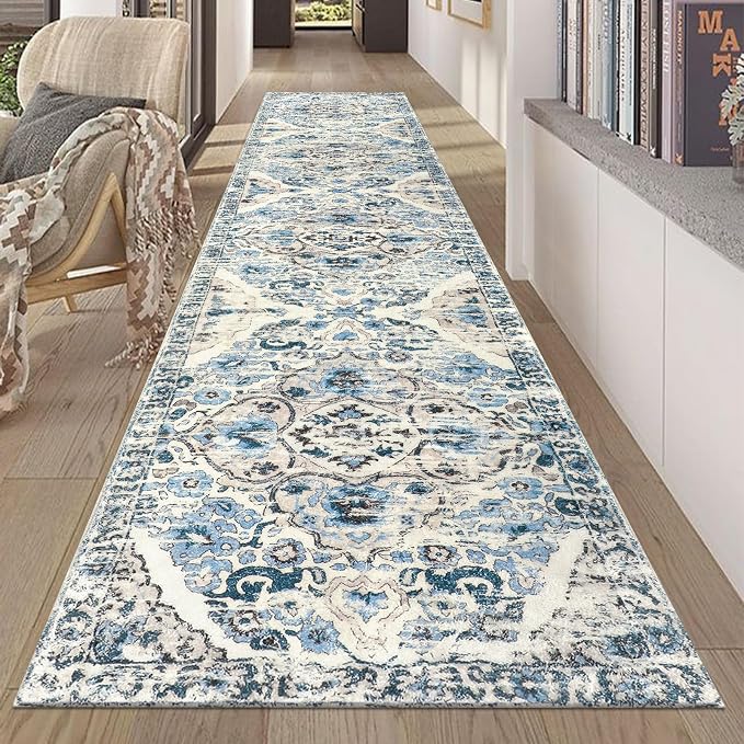 HEBE Hallway Runner Rug 2'x10' Washable Vintage Distressed Area Rugs Non Slip by HEBE