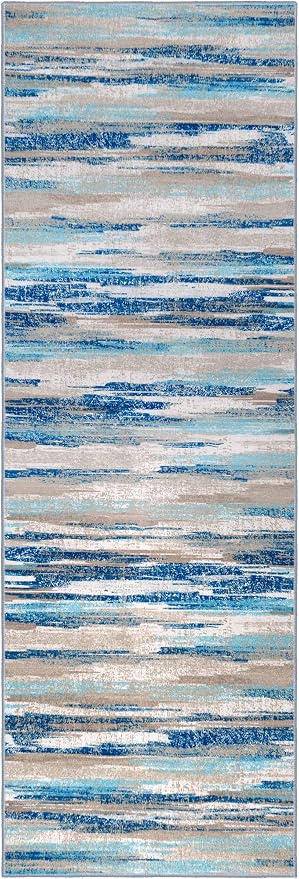 Lansny Abstract Runner Rug 2x6, Soft Printed Kitchen Runner, Thin Faux Wool - Image 9