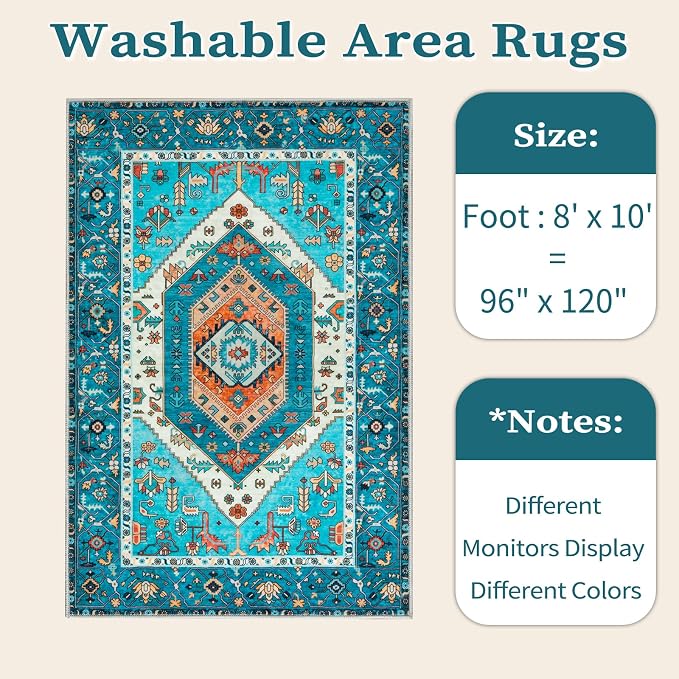 SERISSA 8x10 Area Rugs Blue, Washable Large Boho Rugs - Image 6