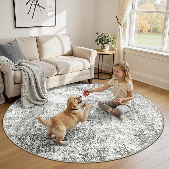 Washable Area Rugs 6ft Non-Slip Modern Abstract Soft by RELEANY