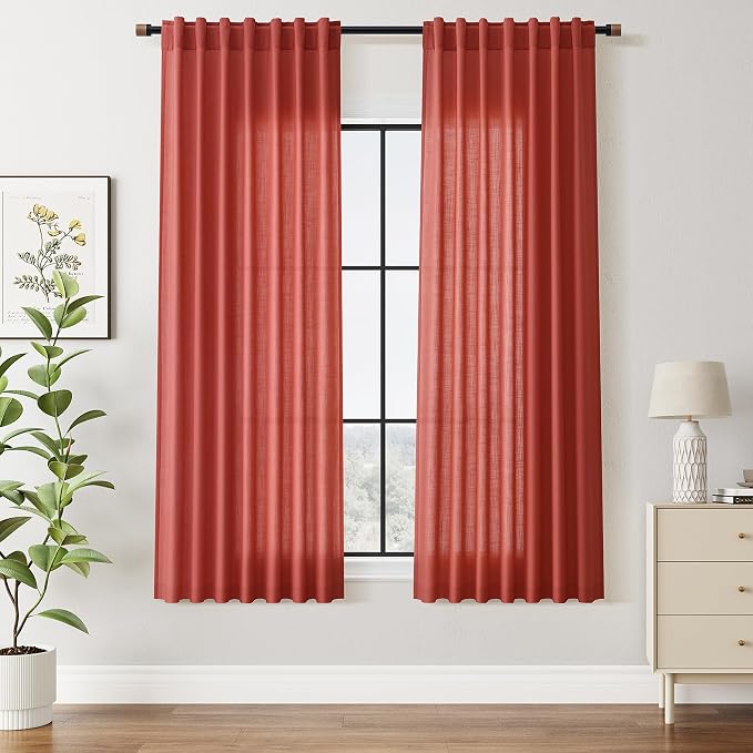 Christmas Red Linen Curtains 63 Inch Length by Nanspring