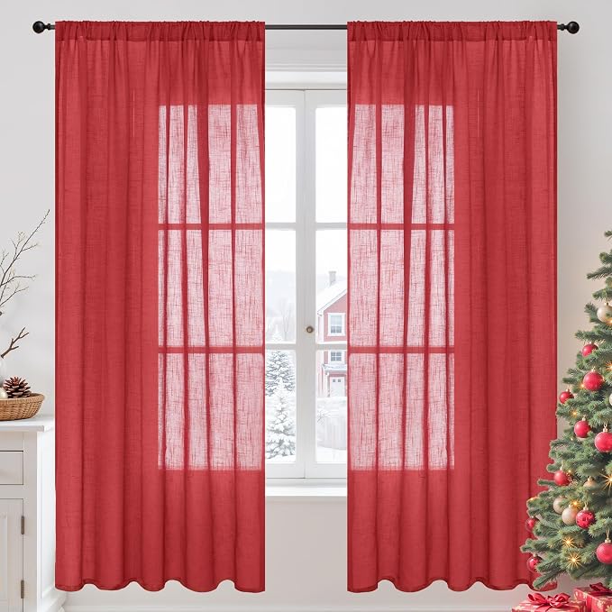 BGment Red Linen Curtains 72 Inches Long by BGment