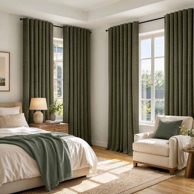 MIULEE 100% Blackout Linen Curtains 42 x 72 Inch Light Olive Green 2 Panels | - Image 8