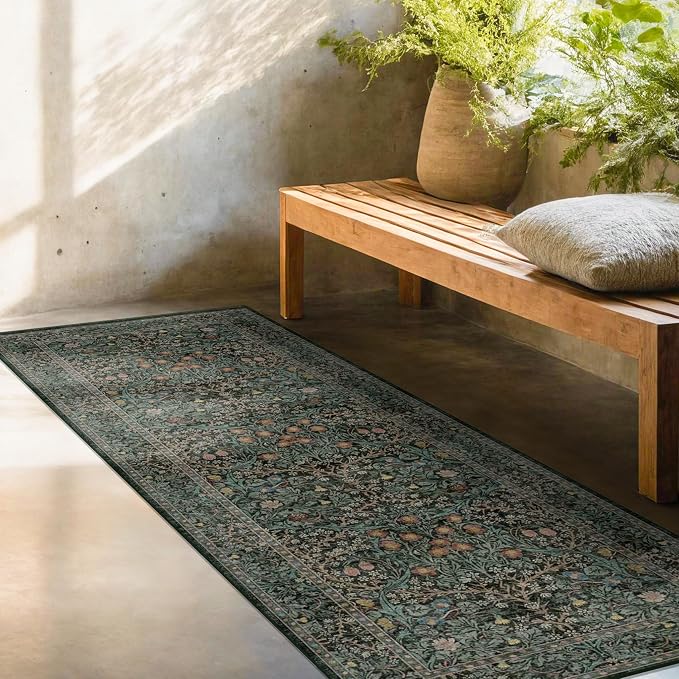 Dark Green 2x5 Runner Rug Non Slip Washable - Image 6