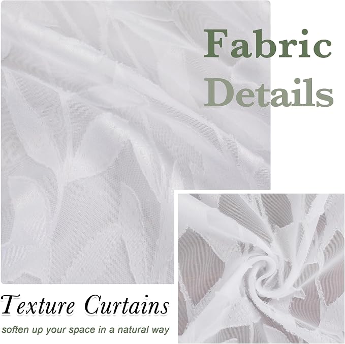 Lecloud Leia White Sheer Curtains 30 Inch Length 2 Pieces, Breathable Jacquard - Image 9