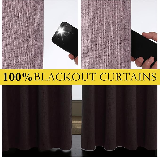 NICETOWN Chaise Mauve Vintage Linen 100% Blackout Curtains - Image 4