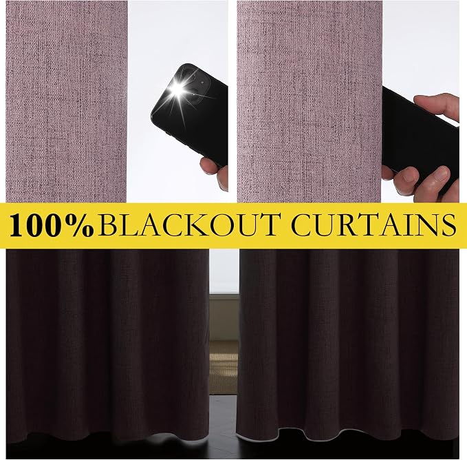 NICETOWN Chaise Mauve Vintage Linen 100% Blackout Curtains - Image 4
