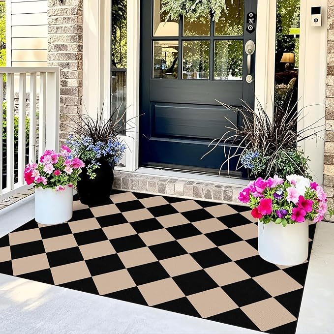 Black Tan Checkered Entry Rug - Image 4