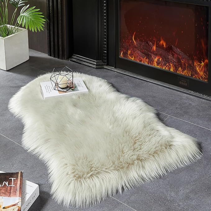 AMTOVO Faux Fur Rug, Light Grey Small Area Rug, Fluffy Sheepskin Rug, Fuzzy - Image 2