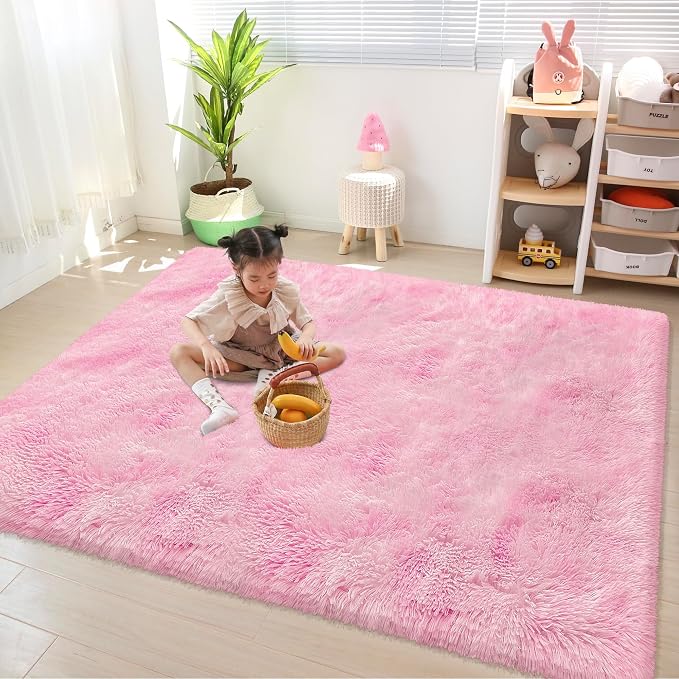 Tie-Dye Pink Fluffy Rug for Bedroom 4x6ft Soft Shag Area Rug Mat Bedside Throw - Image 2