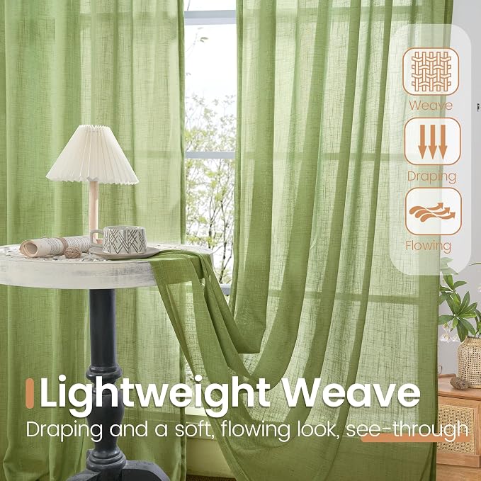 BGment Olive Green Linen Curtains 36 Inch Length - Image 4