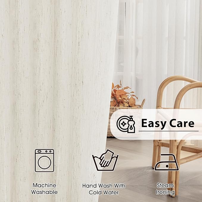 FMFUNCTEX Linen Sheer Curtains for Bedroom, Natural Flax Blend Window Draperies - Image 8