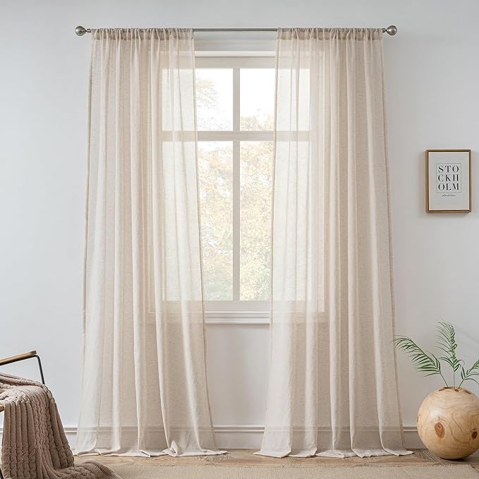 FMFUNCTEX Linen Sheer Curtains for Bedroom, Taupe Curtains 84 inches Long for by Fmfunctex