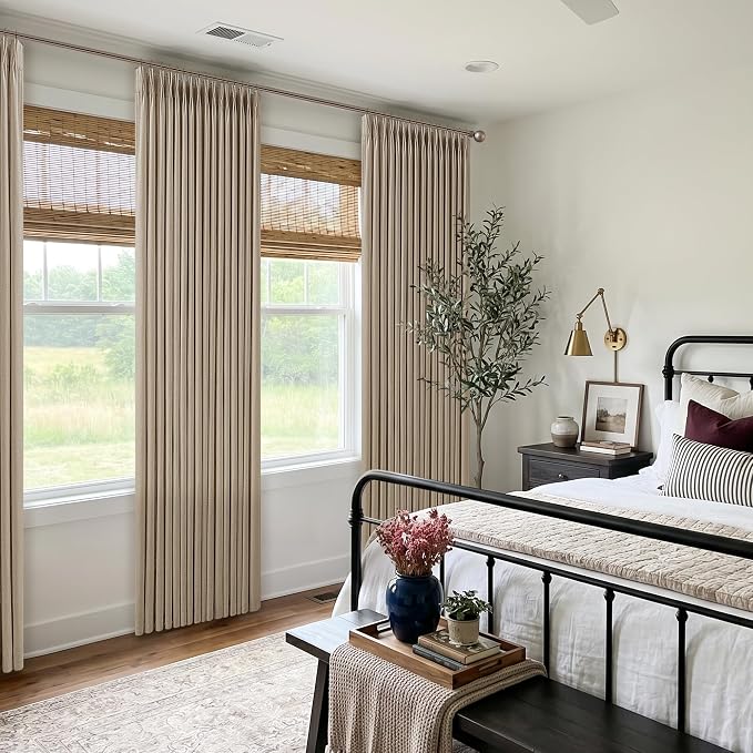 Pinch Pleated Semi Sheer Camel Tan Linen Curtains 96 Inches Long 2 Panels | - Image 7
