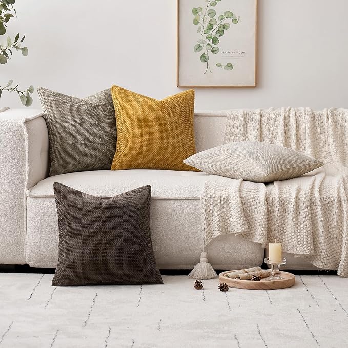MIULEE Pack of 2 Euro Sham Pillow Covers 24x24 Inch Neutral Gold Modern Boho - Image 2