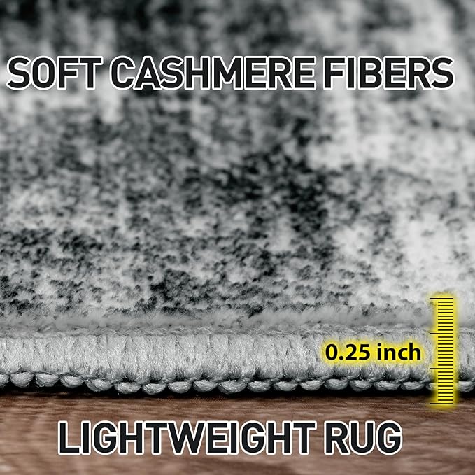 8x10 Area Rugs for Living Room: Washable Abstract Black Badroom Carpet | - Image 7