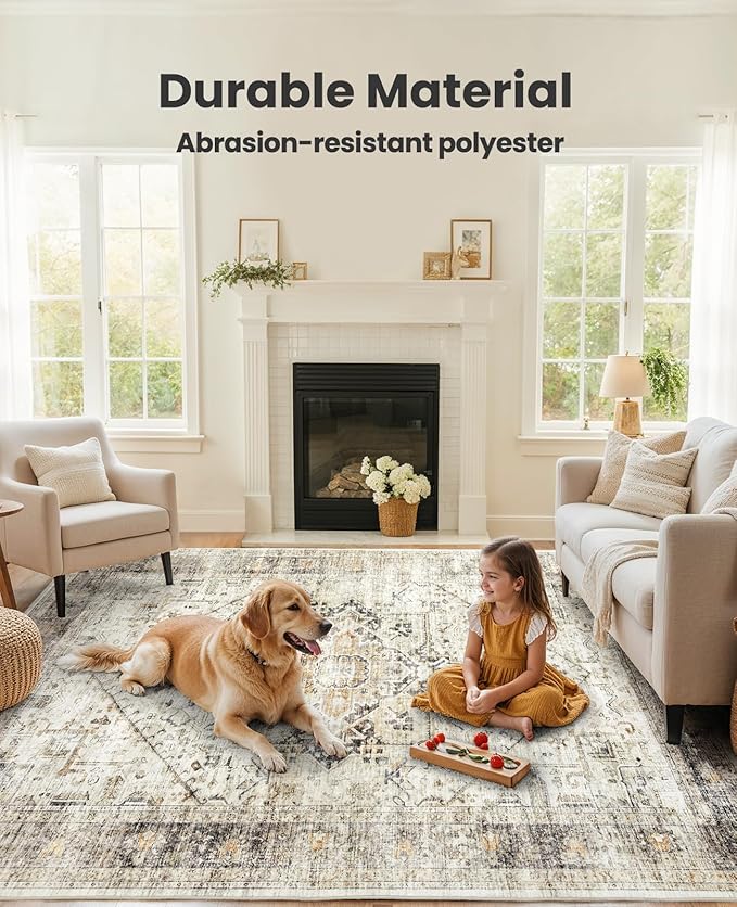 AMADA HOMEFURNISHING 8x10 Area Rugs, Low-Profile Large Washable Area Rug - Image 3