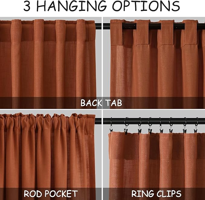 Nanspring Extra Long Linen Curtains 108 Inches Long 2 Panel Set Back Tab - Image 2