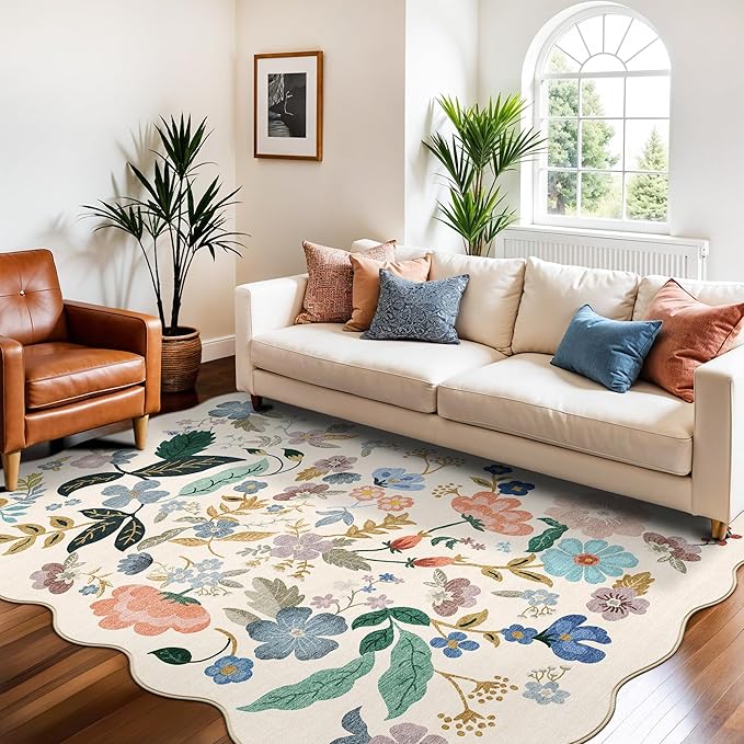 5x7 Living Room Area Rugs: Washable Floral Non-Slip Rug by HYHAOYUNLAI