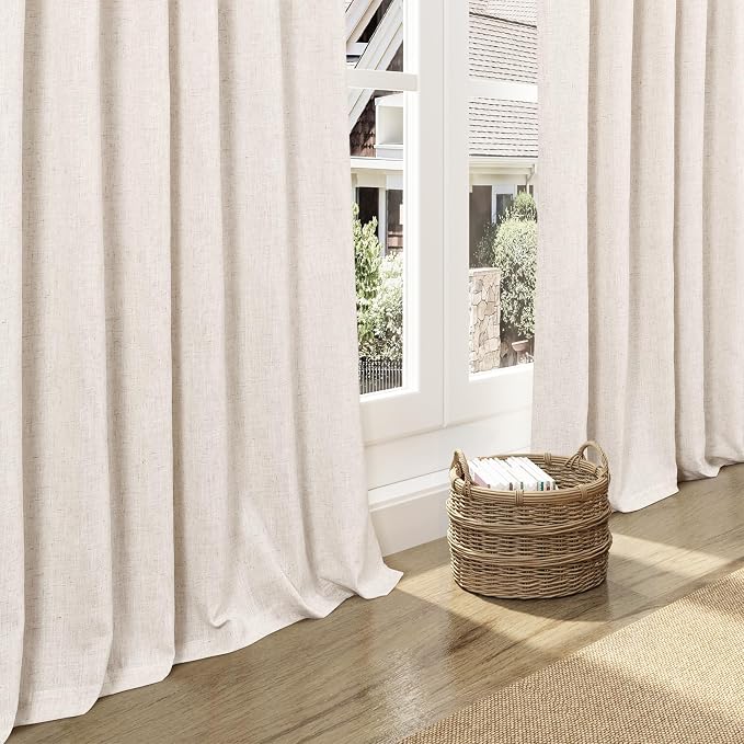 Nanspring Beige Linen Blend Light Filtering Curtains 86 Inches Long 2 Panel Set - Image 6