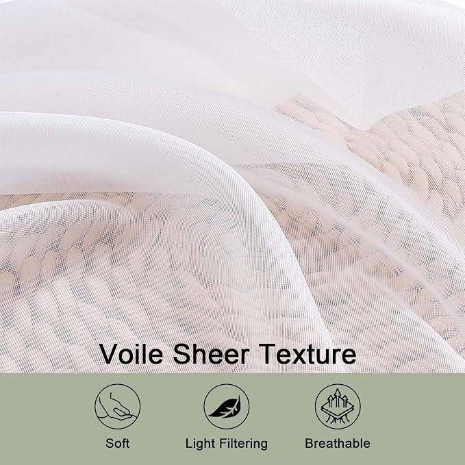 OWENIE Sheer White Curtains 84 Inch Length 2 Panels Set - Image 3