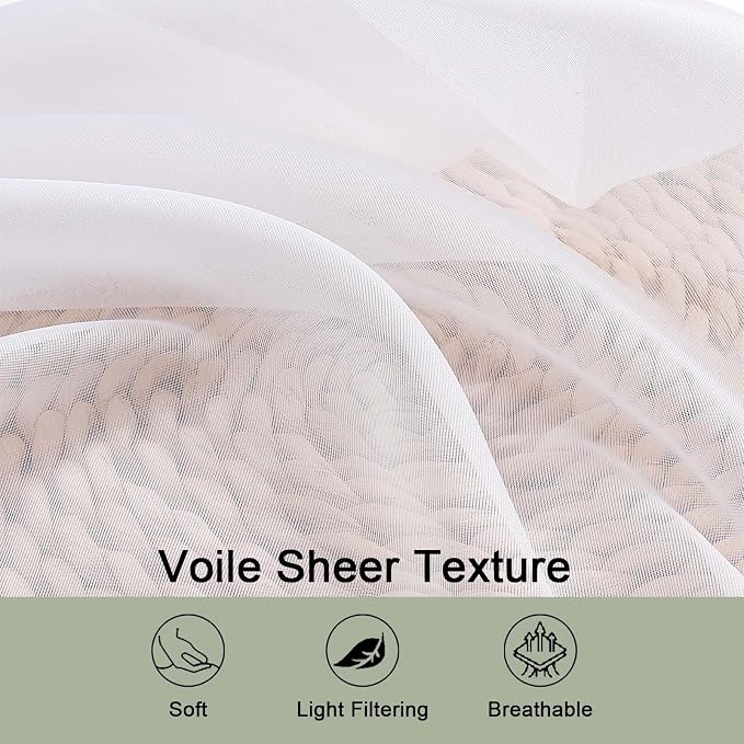 OWENIE White Sheer Curtains 78 Inches Long 2 Panels Set, Ivory Sheer Curtain - Image 3