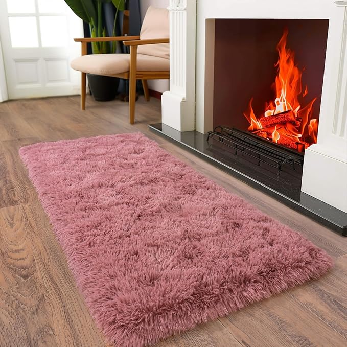 Soft Runner Rugs for Bedroom Hallways, 2x4 Blush Pink Fluffy Shag Throw Area - Image 5