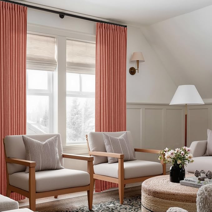 Red Clay Linen Pinch Pleated Curtains 108 Inches Long 2 Panels Firebrick | - Image 6