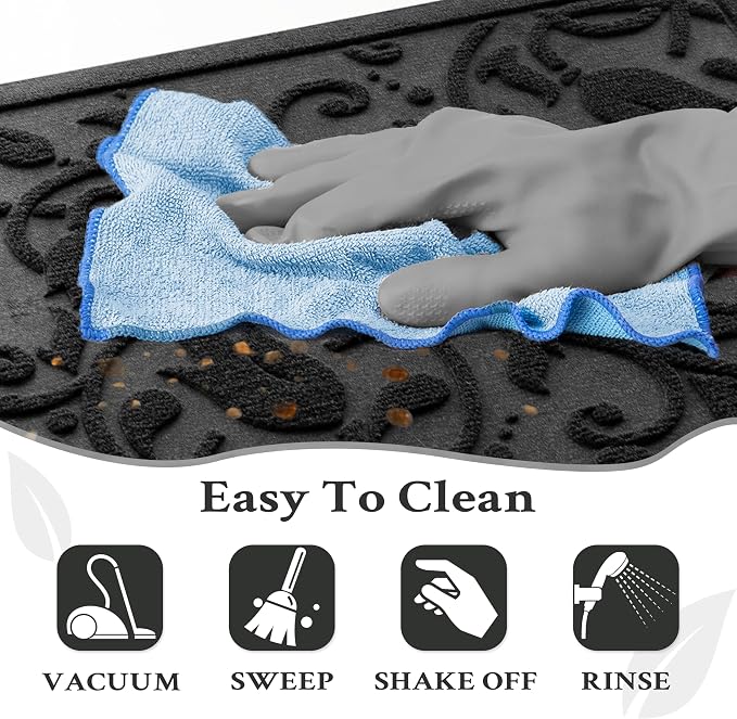 Boho Black Floral Leaves Outdoor Indoor Entrance Doormats, Absorbent Durable - Image 8