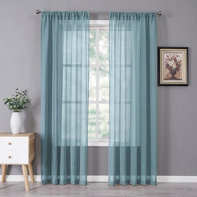 Tollpiz Sheer Curtain Linen Textured Bedroom Curtains Sheer Light Filtering Rod by Tollpiz