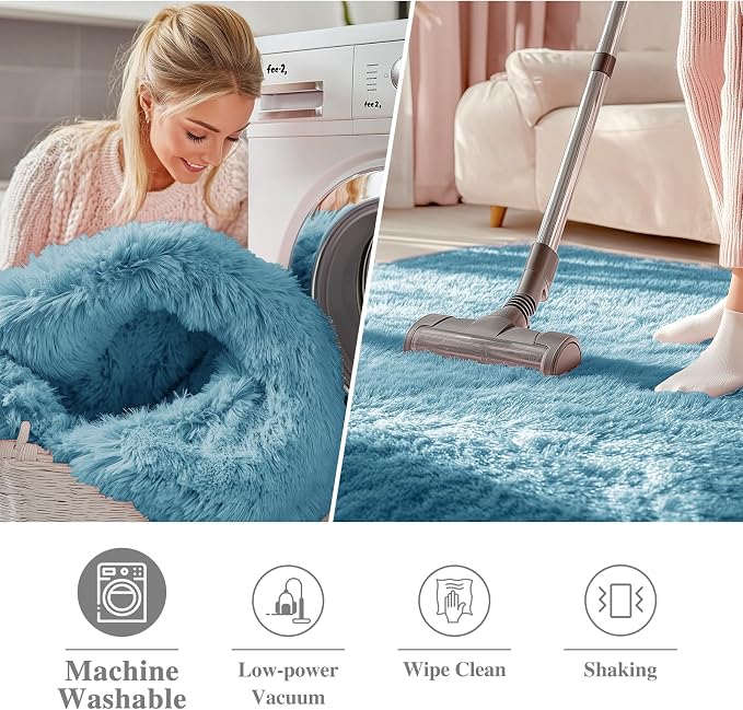 OLANLY Slate Blue Round Rugs for Bedroom - Image 2