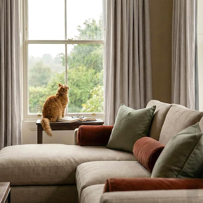 RYB HOME Natural Beige 100% Blackout Linen Curtains 72 inch Long, Thermal - Image 5