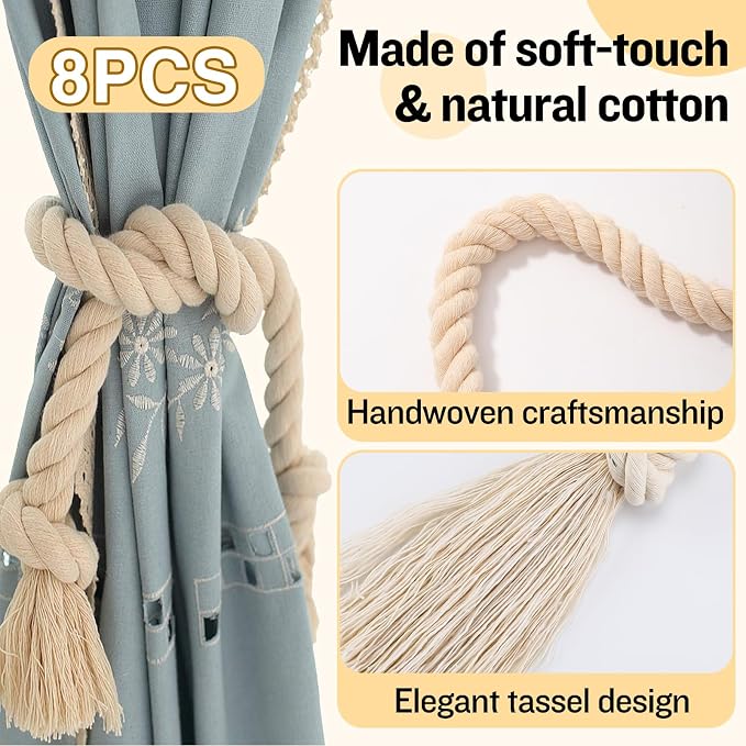 8 Pcs Hand Woven Curtain Tiebacks No Drilling - Image 4