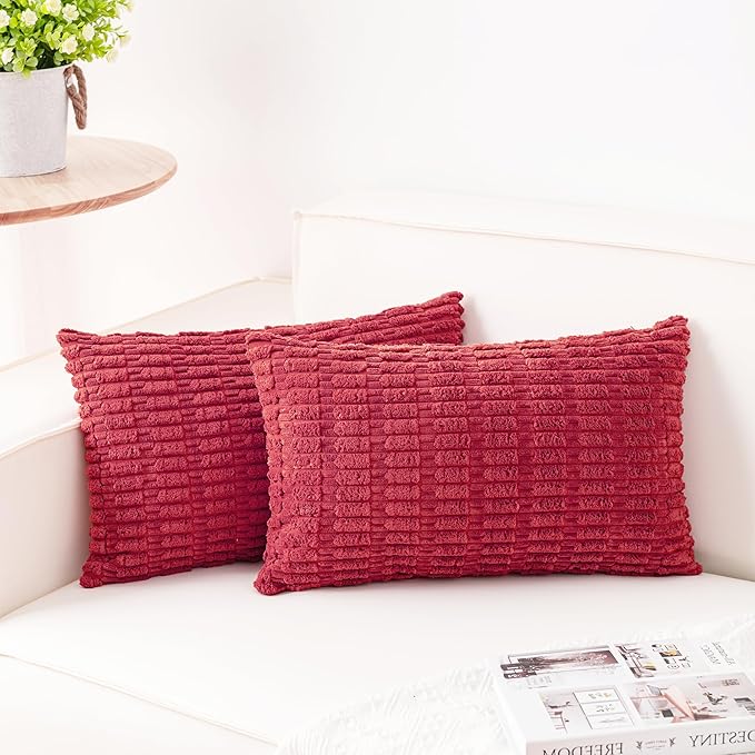 Pack of 2 Corduroy Decorative Throw Pillow Covers 12x20 InchSoft Boho Striped by Unknown