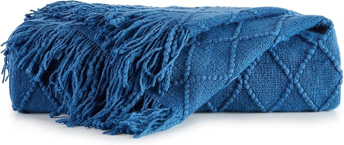 BOURINA Royal Blue Throw Blanket 50x60 Inches Throw Textured Solid Soft Sofa - Image 6