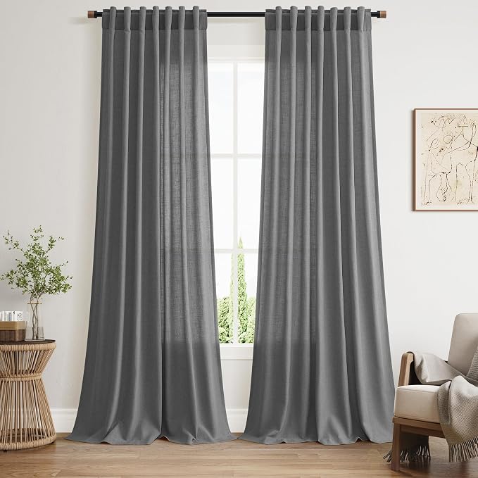 Nanspring Blazer Grey Cutains Morden Linen Blend Light Filtering Back Tab by Nanspring