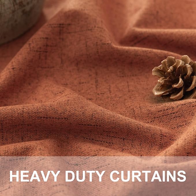Rust Blackout Curtains for Living Room 102 Inch Length 2 Panels Set Linen - Image 3