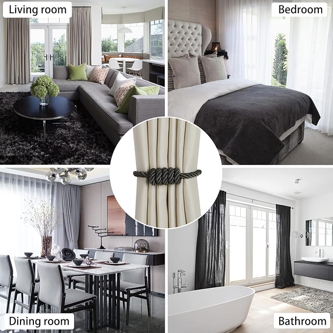 BEL AVENIR Magnetic Curtain Tiebacks, Decorative Drapery Holdbacks Modern Woven - Image 5