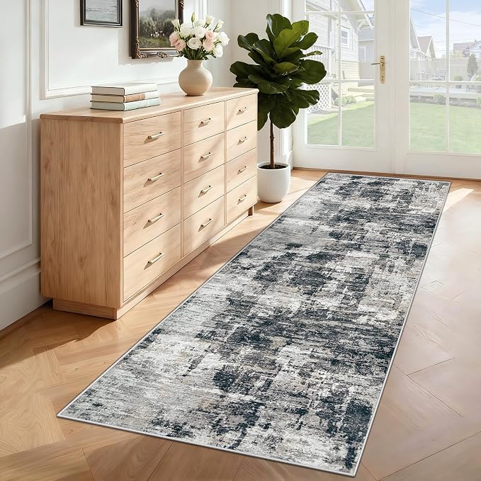 2x7 Runner Rug for Hallway, Washable Modern Abstract Runner Rugs Neutral Soft - Image 4