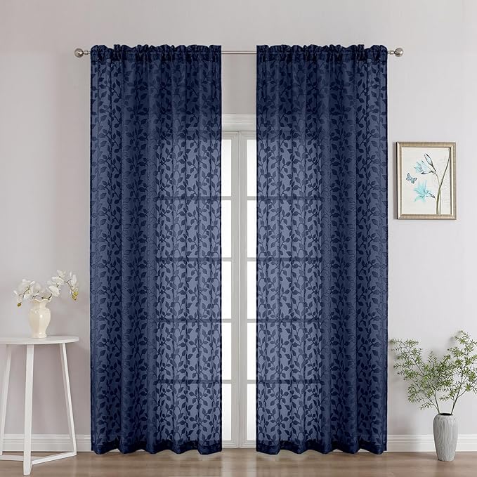 Chyhomenyc Navy Blue Sheer Curtains 90 Inch Length 2 Panels Set, Light by Chyhomenyc
