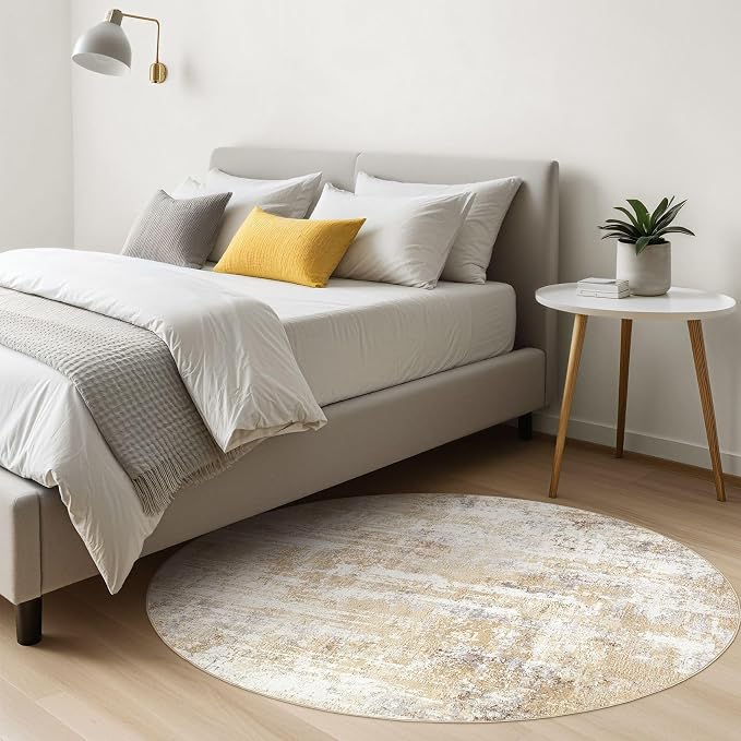 LOONGRUG Round Rug 5x5 Washable Neutral Modern Abstract Circle Area Rugs | Soft - Image 5