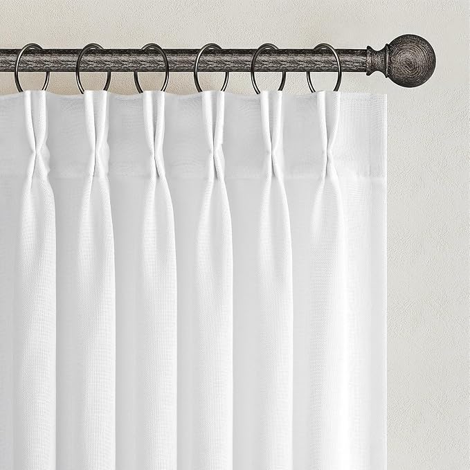 Topfinel 102 Inches Long Beige White Pinch Pleated Sheer Curtains by Topfinel