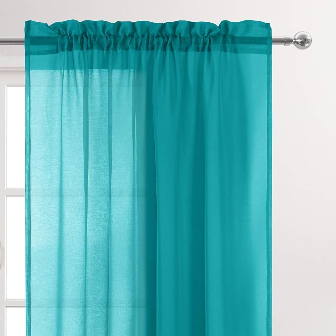 DWCN Turquoise Sheer Curtains Semi Transparent Voile Rod Pocket Curtains - Image 3