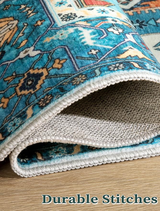 SERISSA Runner Rug for Hallways, Extra Long Boho Rug Ultra Soft Vintage Blue - Image 7