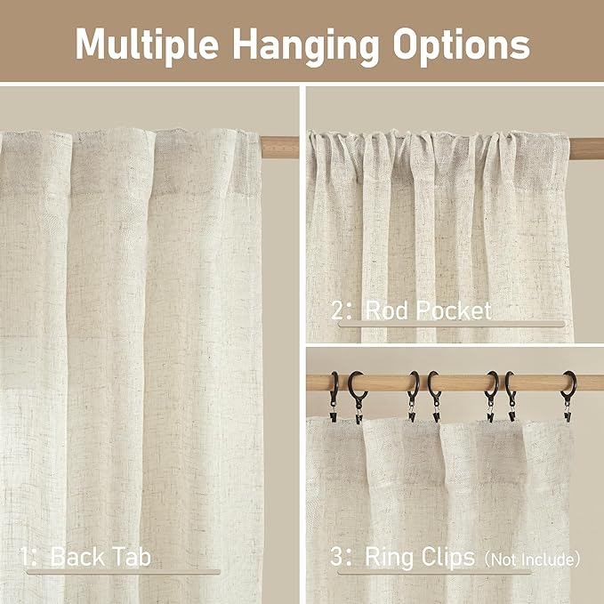 LAMIT Natural Linen Semi Sheer Curtains 78 Inch - Image 3