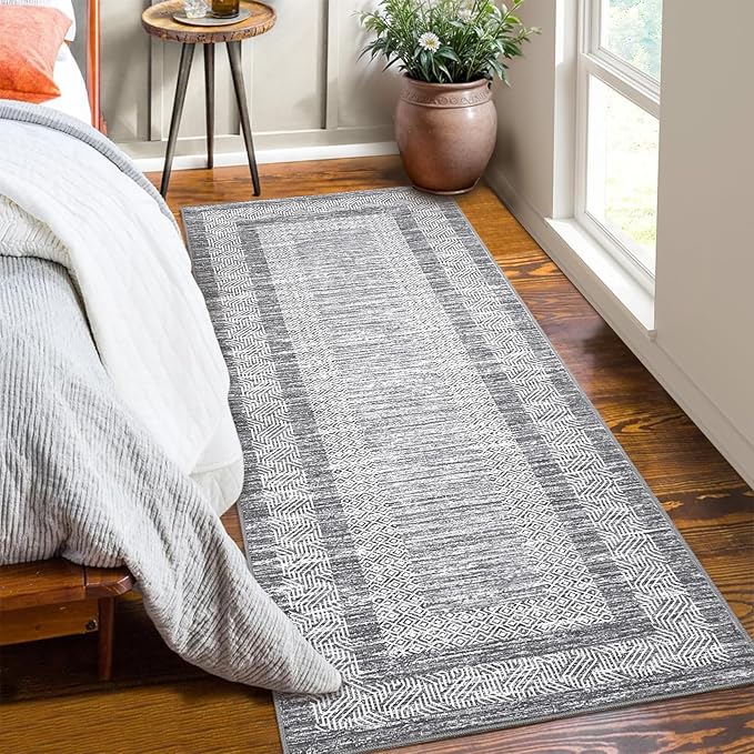GarveeHome 2.5x8 Modern Bordered Runner Rug Soft Non Slip Washable Floor Carpet - Image 2