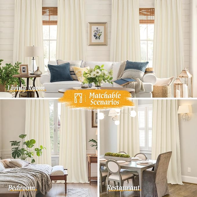 LAMIT Light Beige Linen Textured Curtains 63 inch Length - Image 6